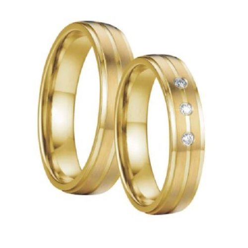 Női karikagyűrű, vésett csíkkal, rozsdamentes acél, aranyszínű, 6-os méret